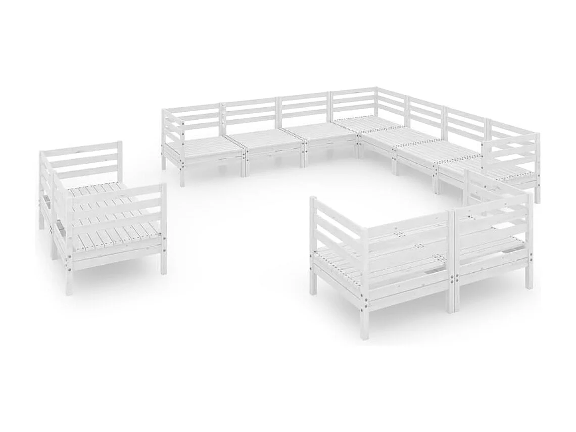 Salon de jardin 11 pc Bois de pin massif Blanc 4