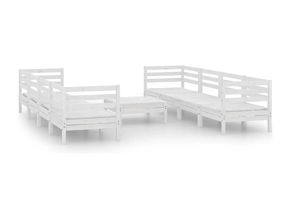 Salon de jardin 9 pc Blanc Bois de pin massif 34