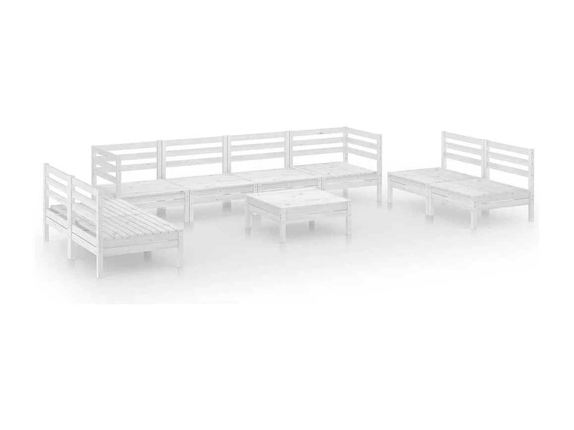 Salon de jardin 9 pc Blanc Bois de pin massif 32