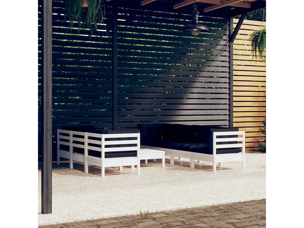 Salon de jardin 8 pc avec coussin Bois de pin massif
