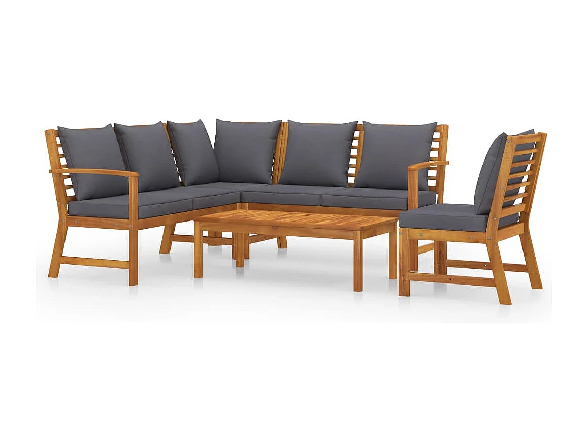 Salon de jardin 5 pc avec coussin Bois d'acacia solide 4