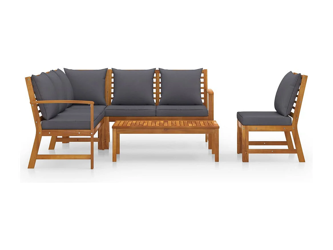 Salon de jardin 5 pc avec coussin Bois d'acacia solide 4