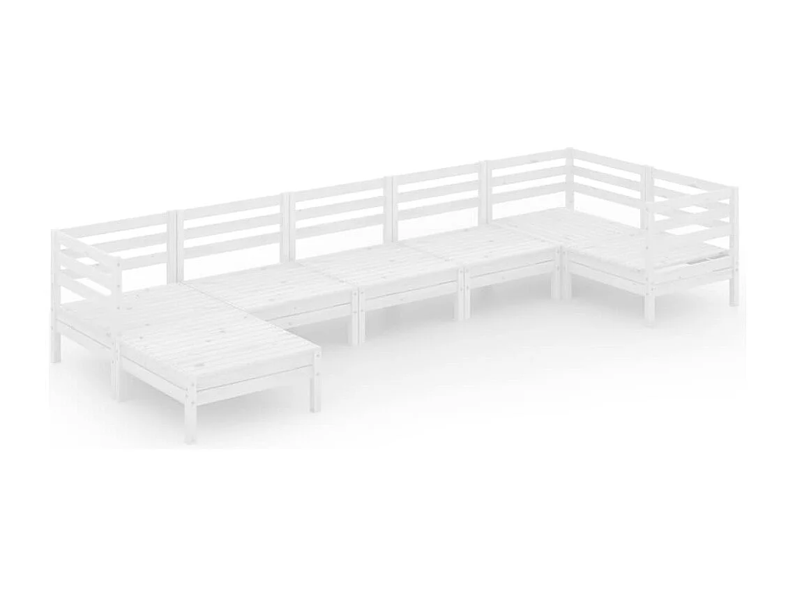 Salon de jardin 7 pc Bois de pin massif Blanc 2