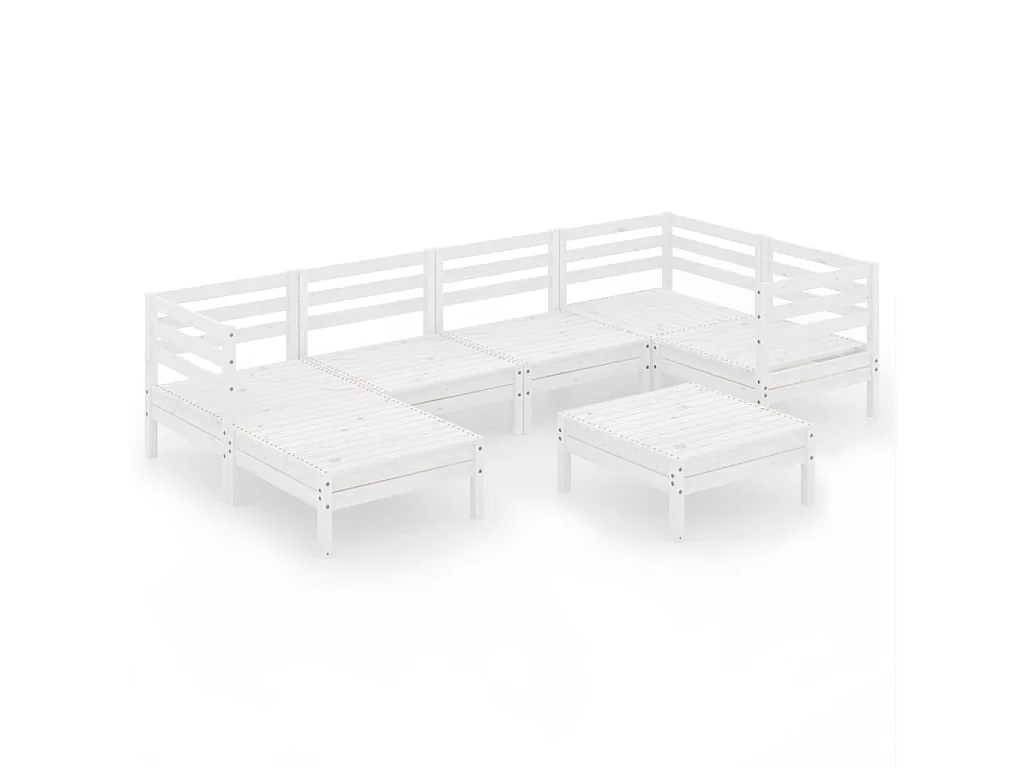 Salon de jardin 7 pc Bois de pin massif Blanc