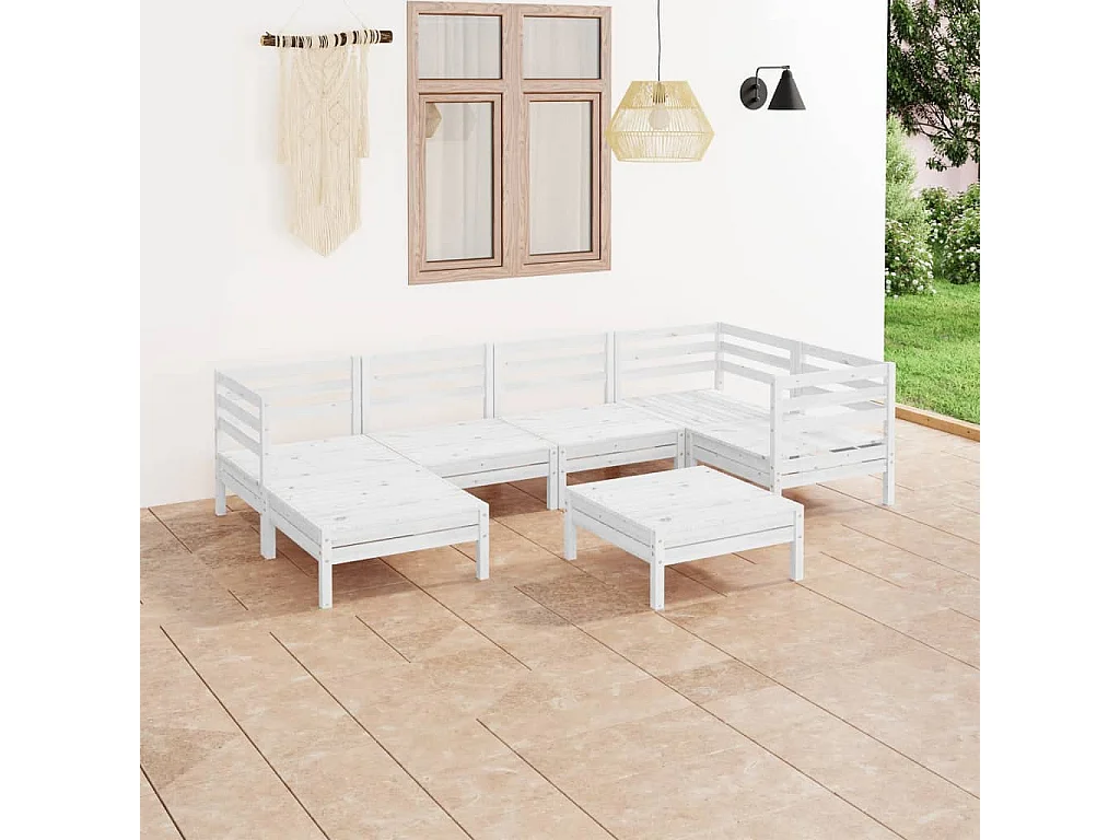 Salon de jardin 7 pc Bois de pin massif Blanc