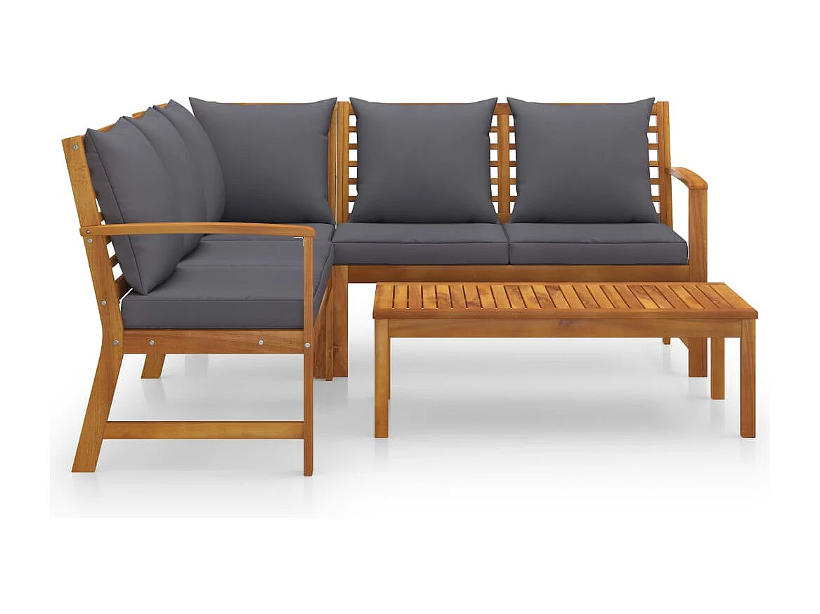 Salon de jardin 4 pc avec coussin Bois d'acacia solide 4