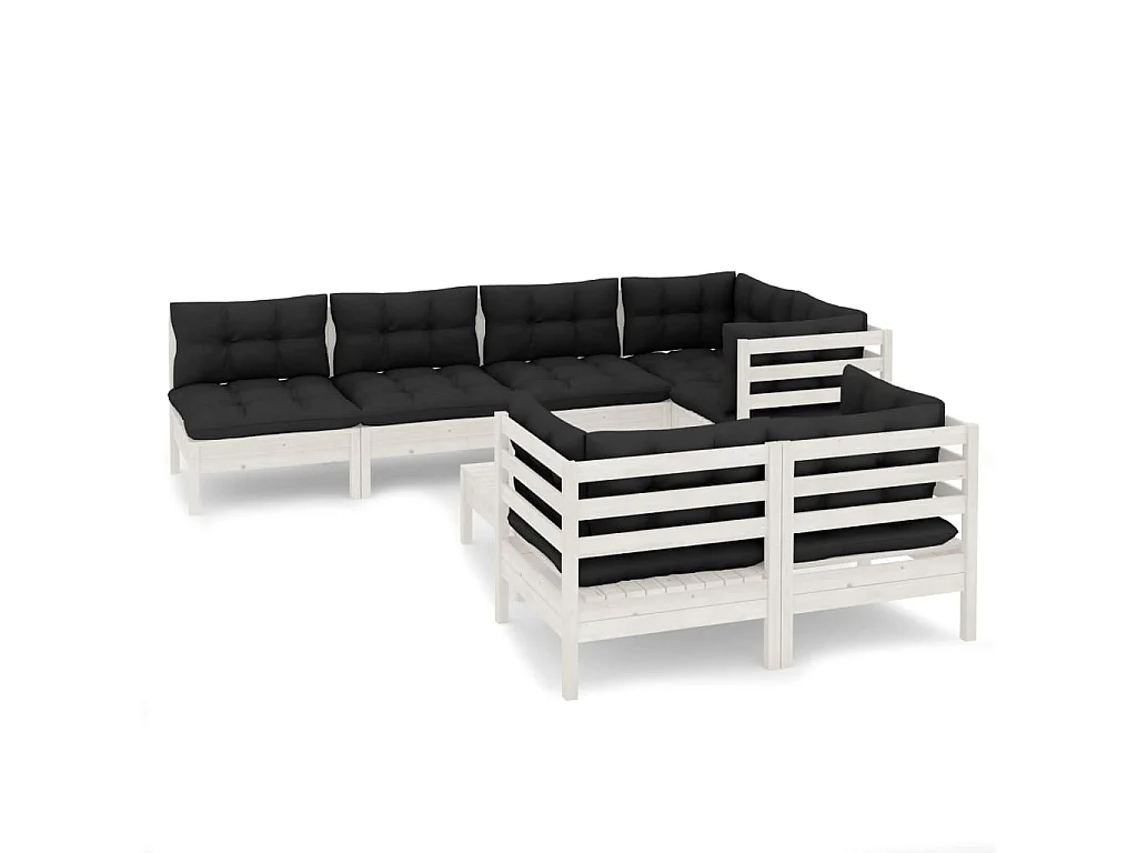 Salon de jardin 8 pc avec coussin Blanc Bois de pin massif 2