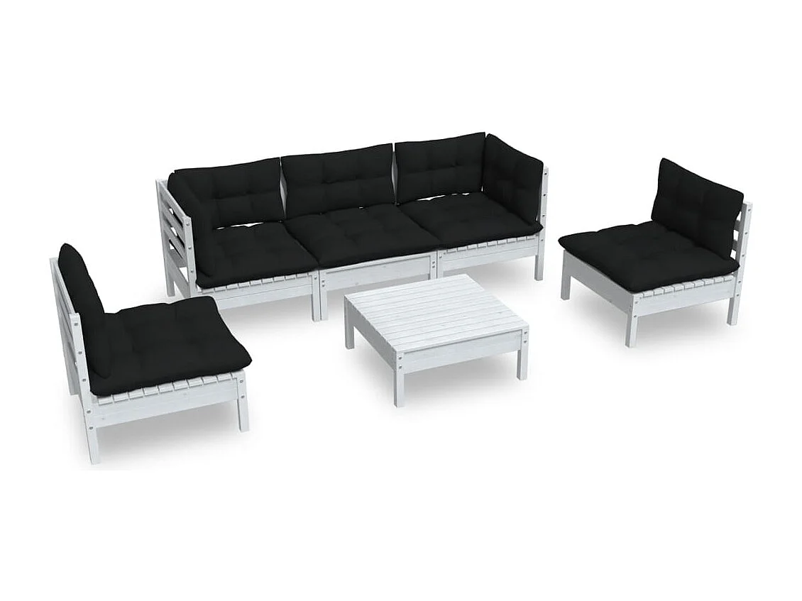 Salon de jardin 6 pc avec coussin Bois de pin massif