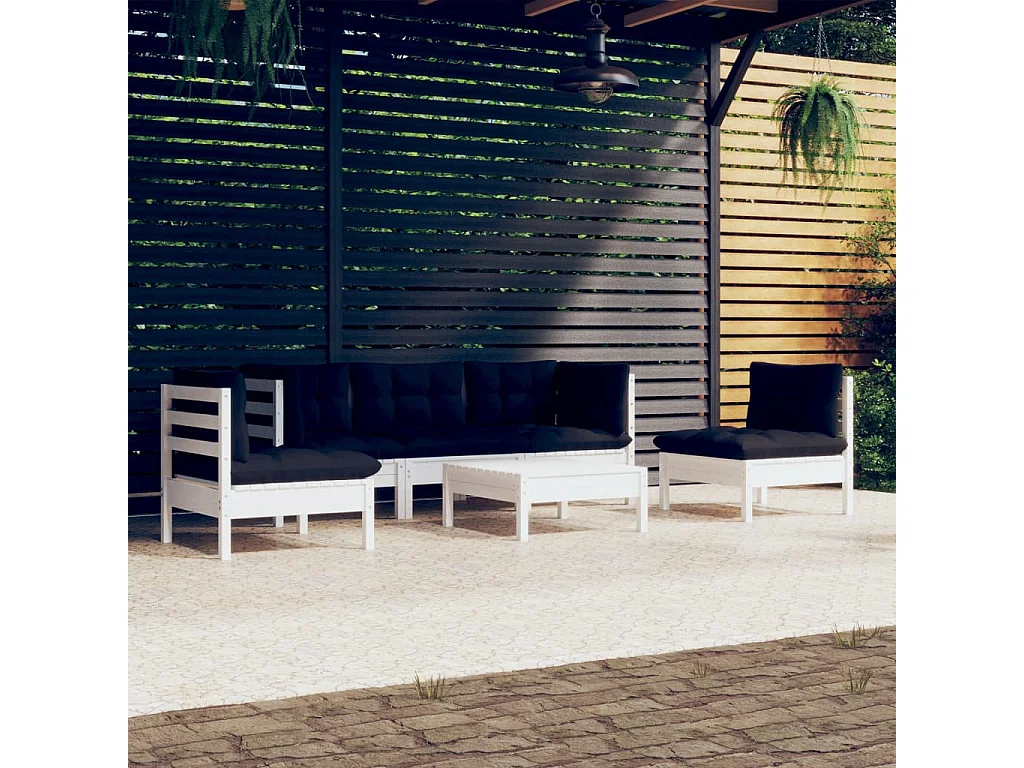 Salon de jardin 6 pc avec coussin Bois de pin massif
