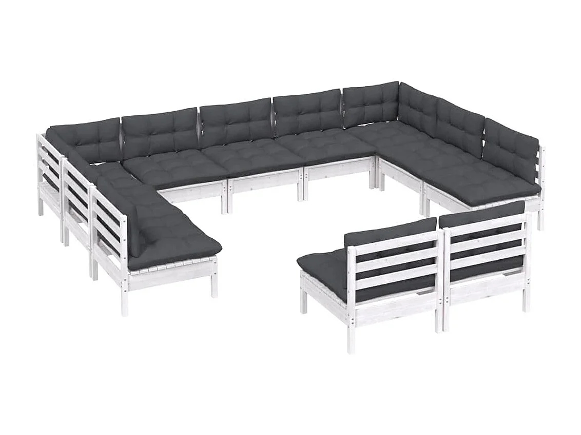 Salon de jardin 11 pc avec coussin Blanc Bois de pin solide
