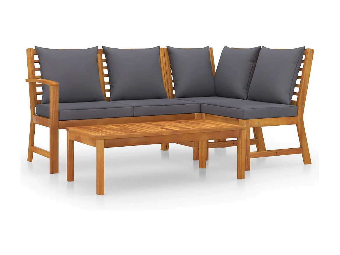 Salon de jardin 4 pc avec coussin Bois d'acacia solide 6