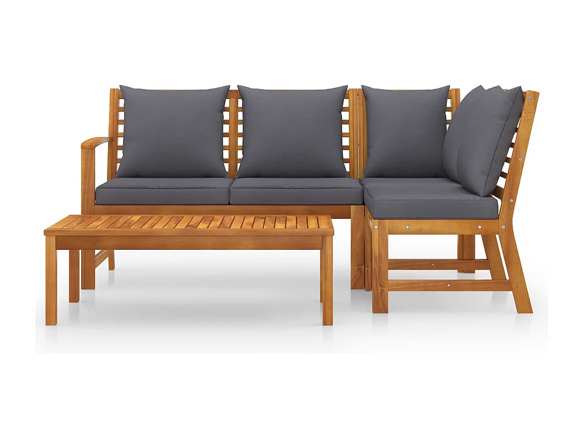 Salon de jardin 4 pc avec coussin Bois d'acacia solide 6