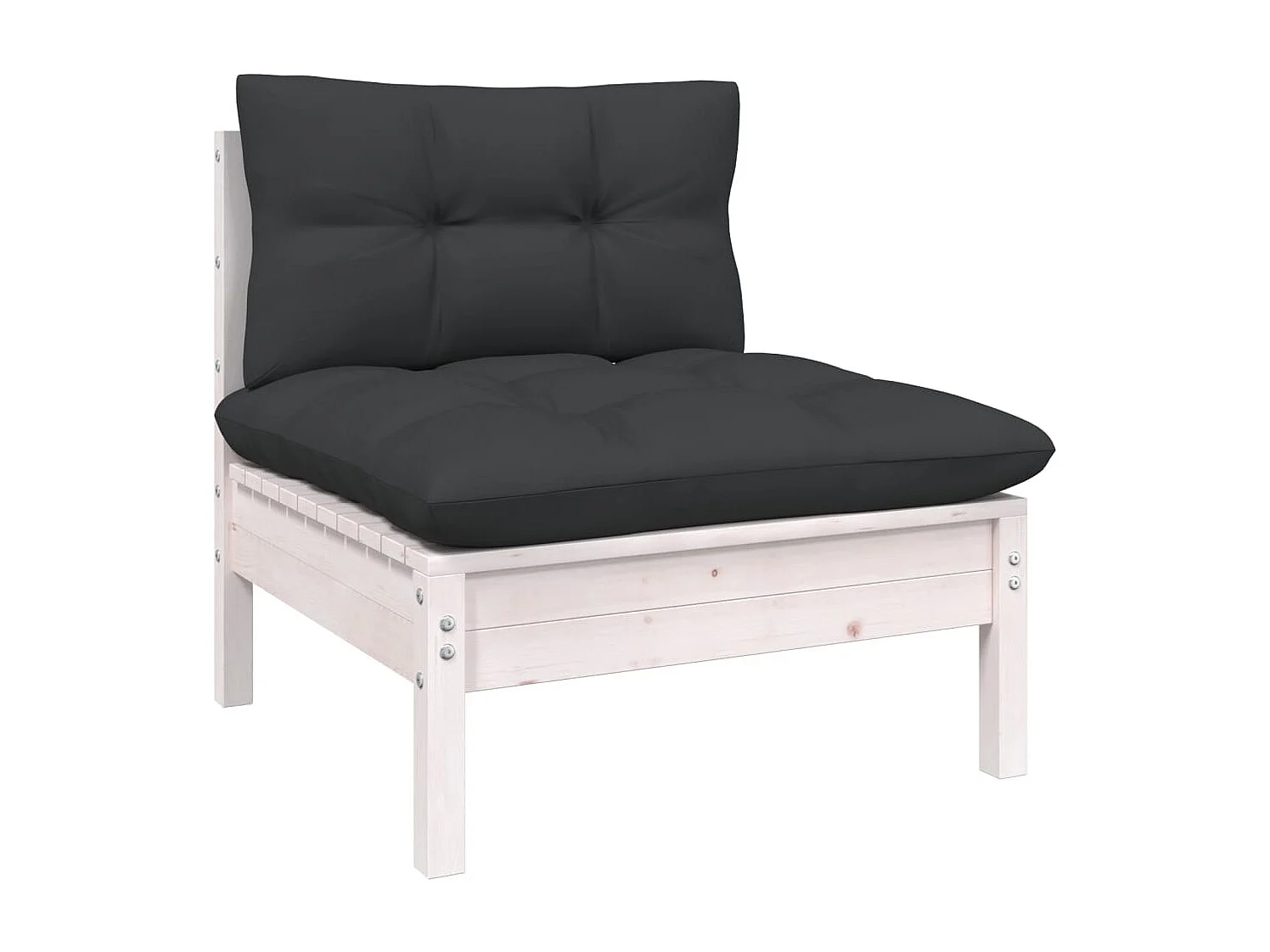 Salon de jardin 6 pc avec coussin Blanc Bois de pin 2
