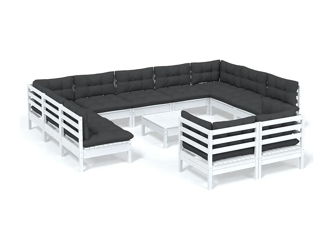 Salon de jardin 12 pc avec coussin Blanc Bois de pin solide 3