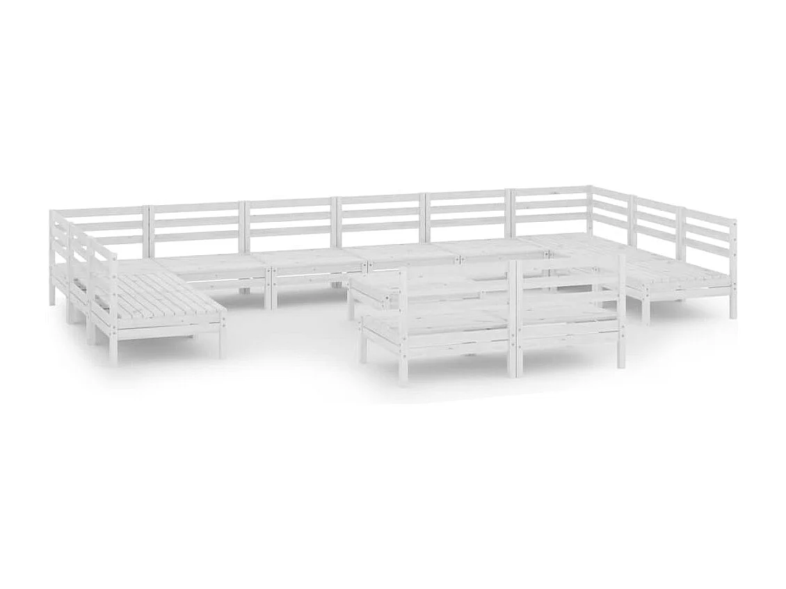 Salon de jardin 13 pc Blanc Bois de pin massif 5