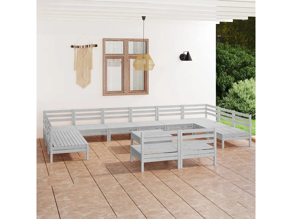Salon de jardin 13 pc Blanc Bois de pin massif 5