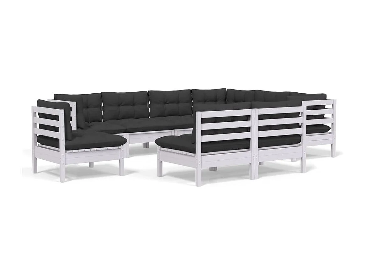 Salon de jardin 9 pc avec coussin Blanc Bois de pin solide 2