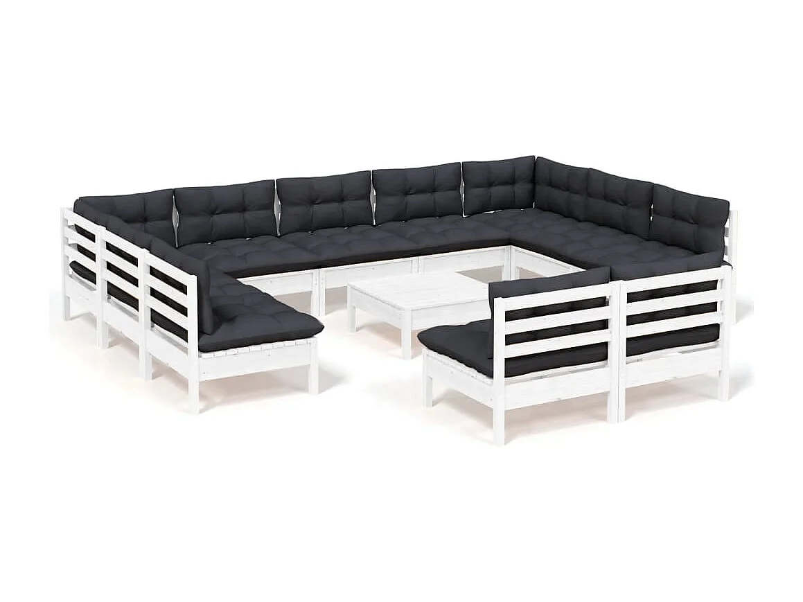 Salon de jardin 12 pc avec coussin Blanc Bois de pin solide 4