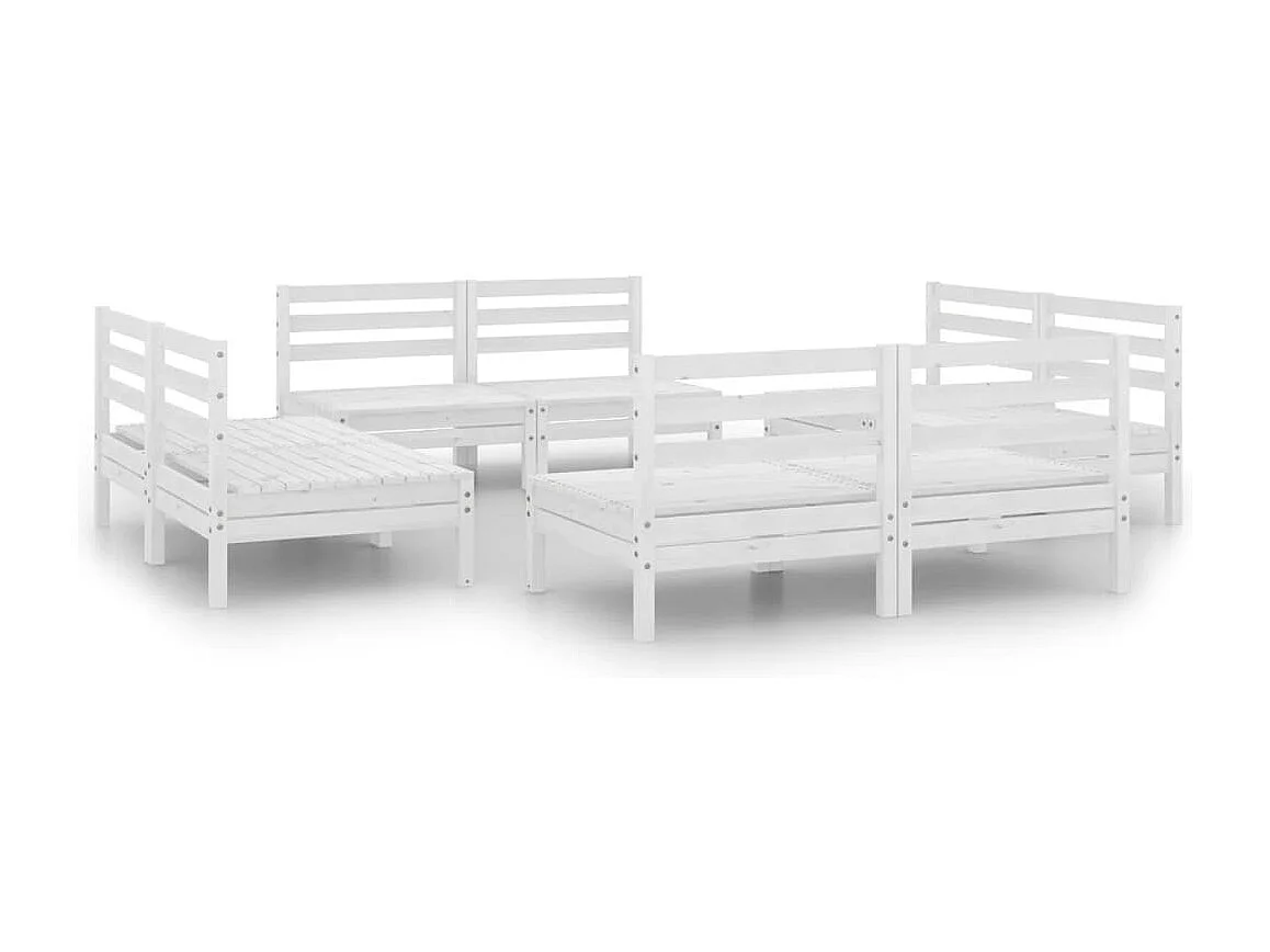 Salon de jardin 8 pc Blanc Bois de pin massif 27
