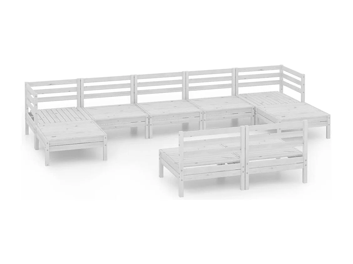 Salon de jardin 9 pc Blanc Bois de pin massif 23