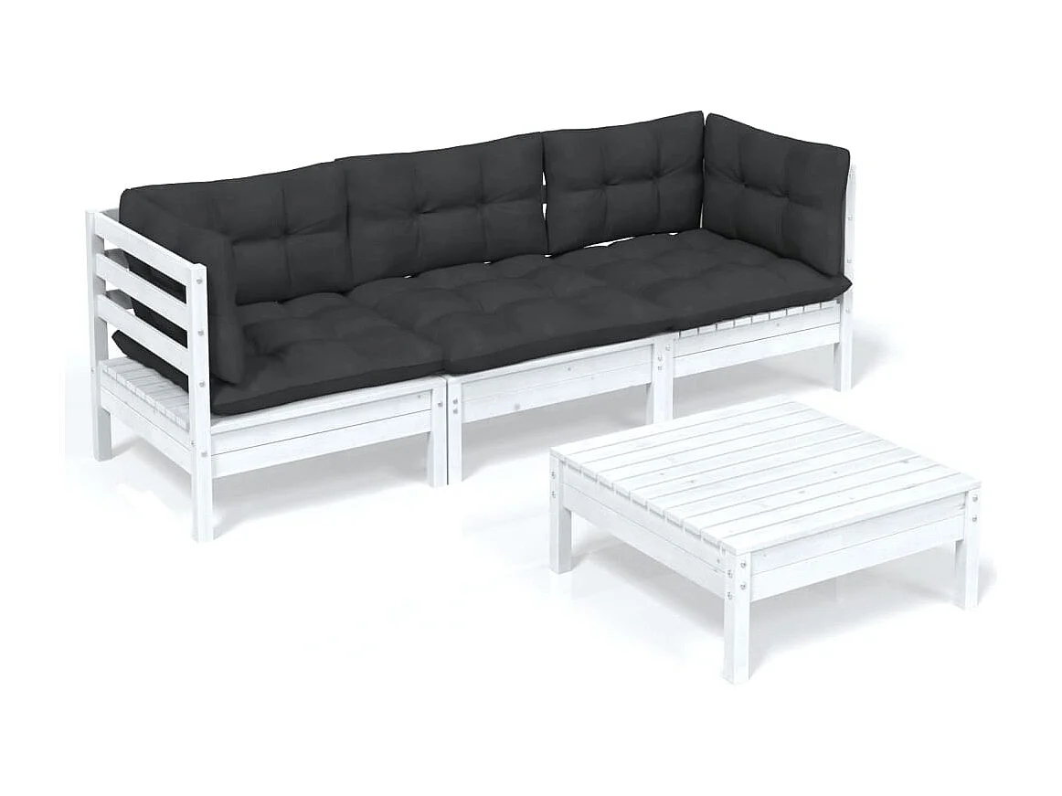Salon de jardin 4 pc avec coussin anthracite Bois de pin