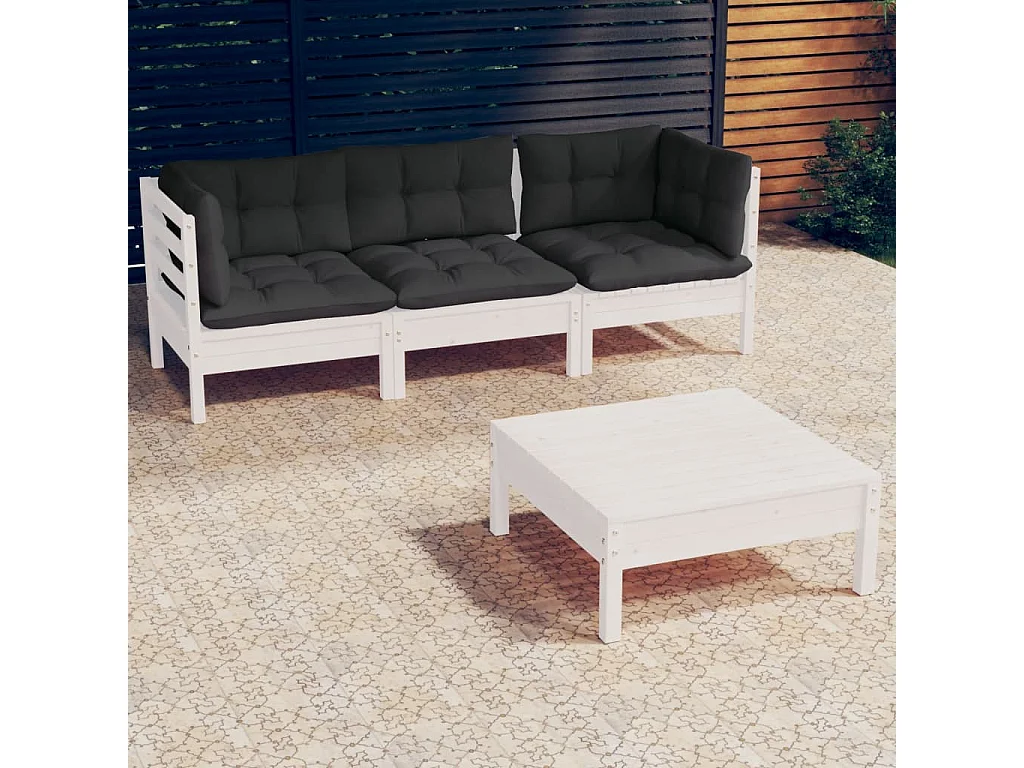 Salon de jardin 4 pc avec coussin anthracite Bois de pin