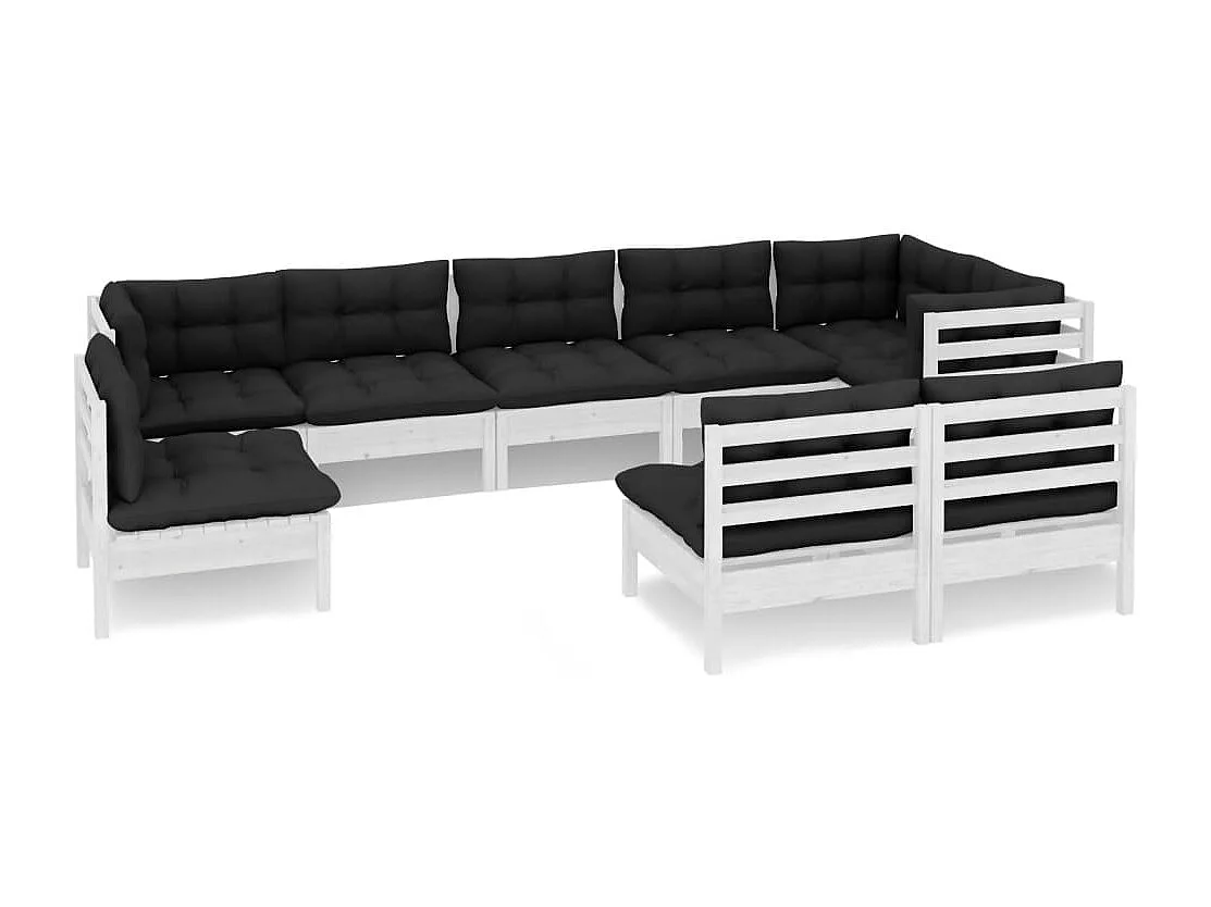 Salon de jardin 9 pc avec coussin Blanc Bois de pin massif 3