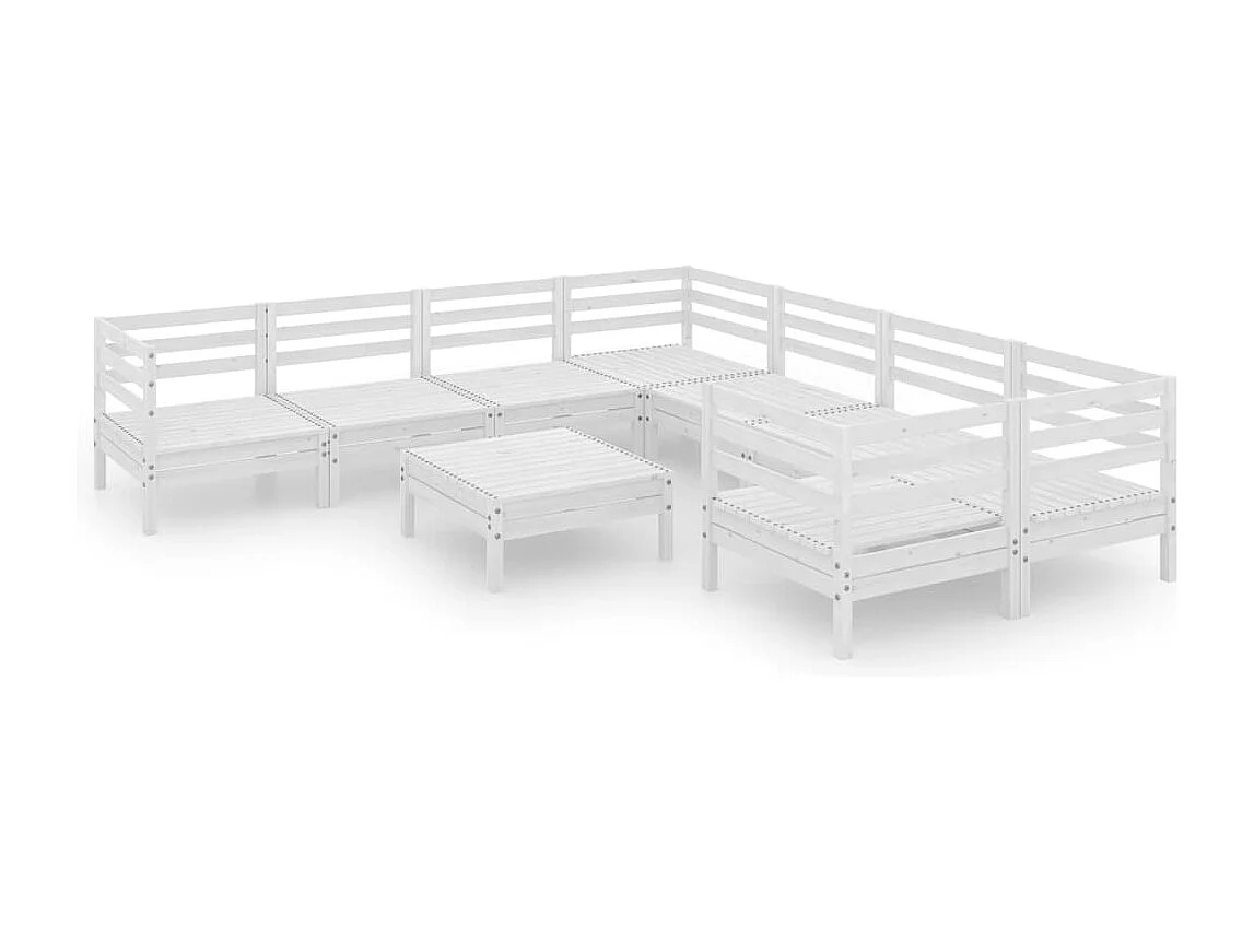 Salon de jardin 9 pc Blanc Bois de pin massif 35