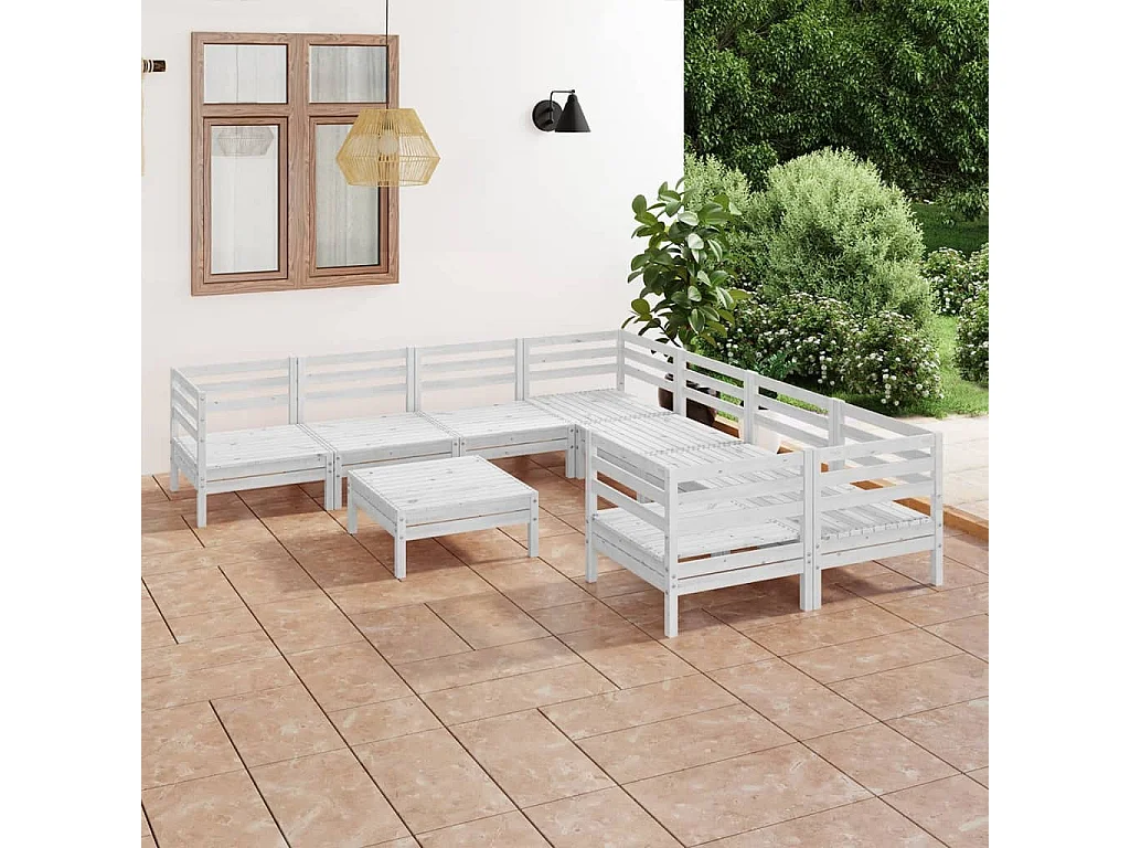 Salon de jardin 9 pc Blanc Bois de pin massif 35