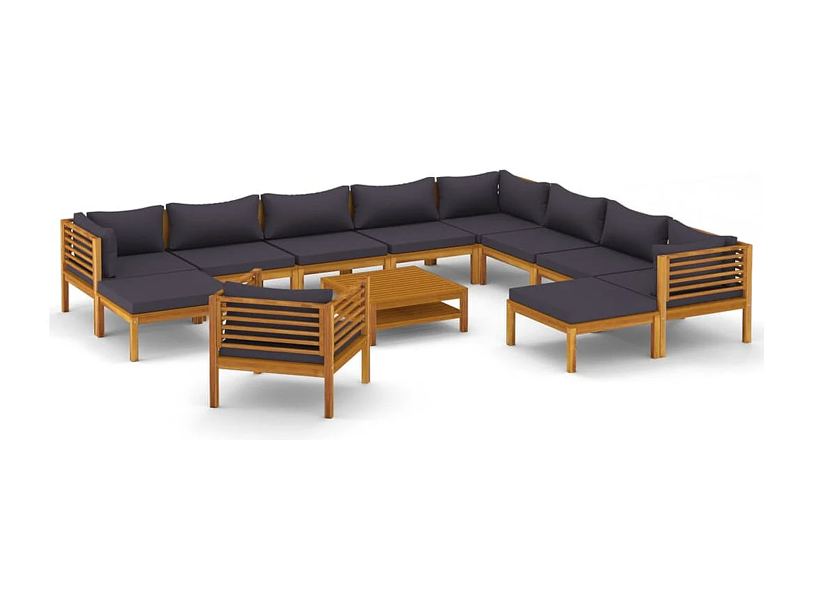 Salon de jardin 12 pc avec coussin Bois d'acacia solide 3