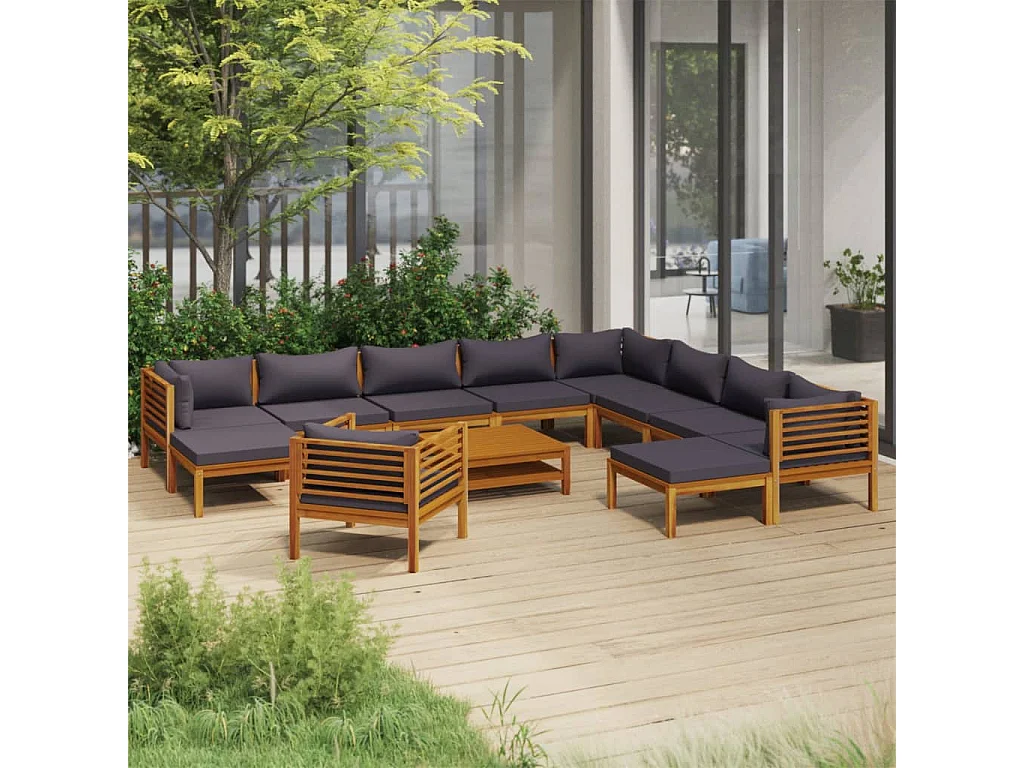 Salon de jardin 12 pc avec coussin Bois d'acacia solide 3