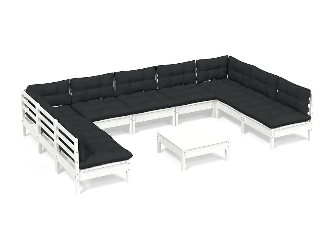 Salon de jardin 10 pc avec coussin Blanc Bois de pin solide 5