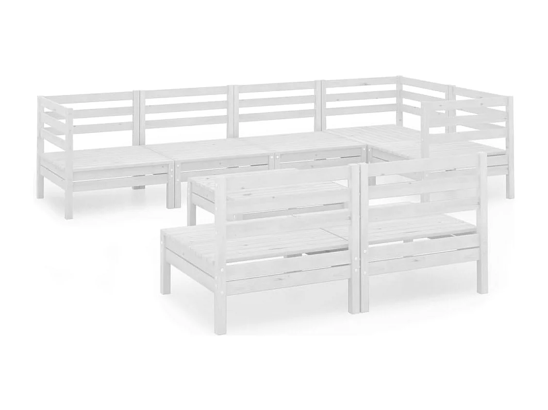 Salon de jardin 8 pc Bois de pin massif Blanc 3
