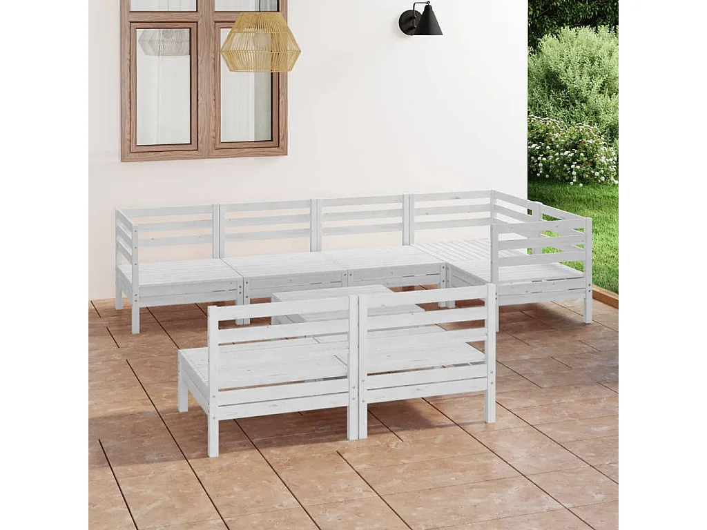 Salon de jardin 8 pc Bois de pin massif Blanc 3