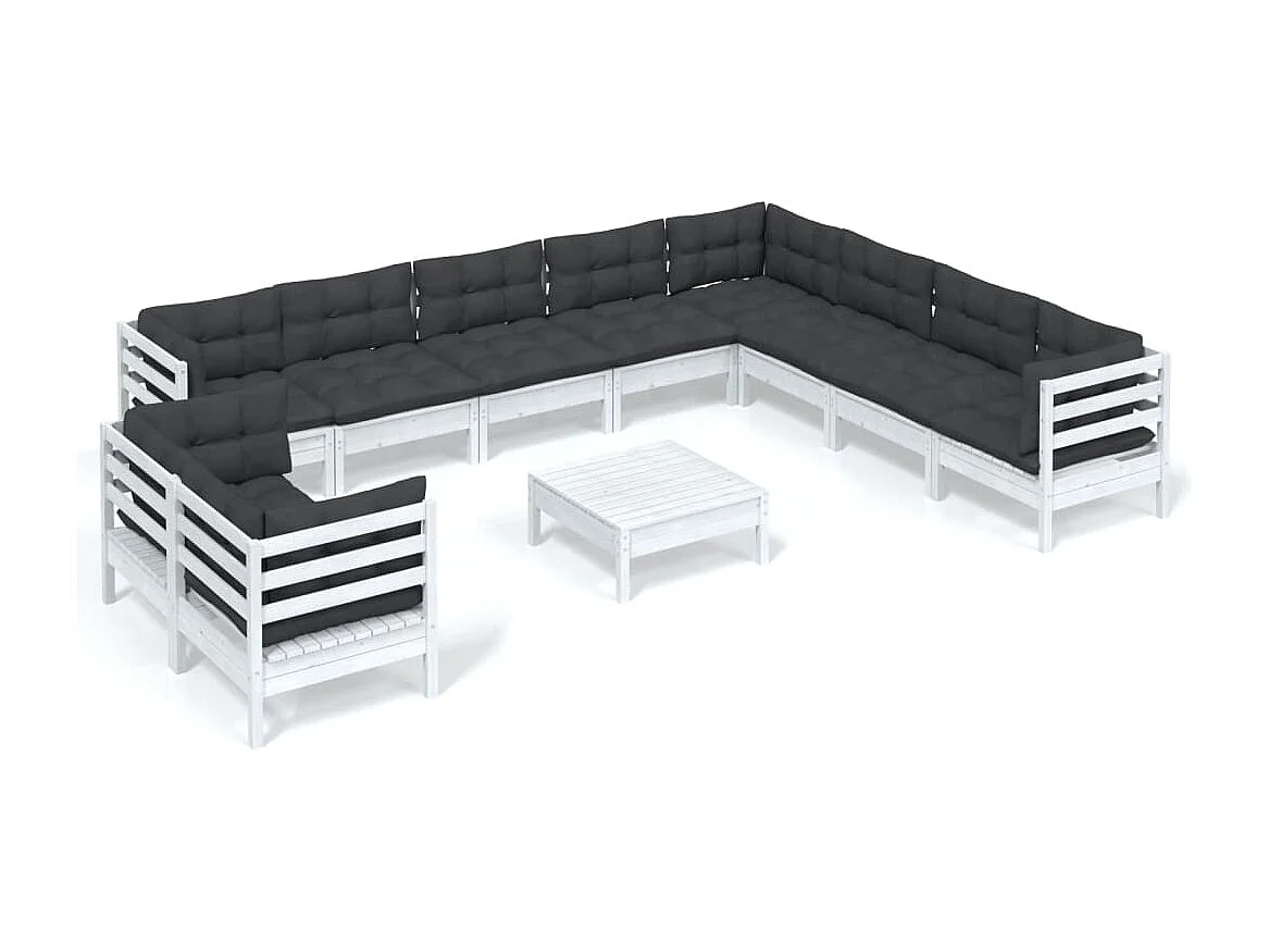 Salon de jardin 11 pc avec coussin Blanc Bois de pin solide 4