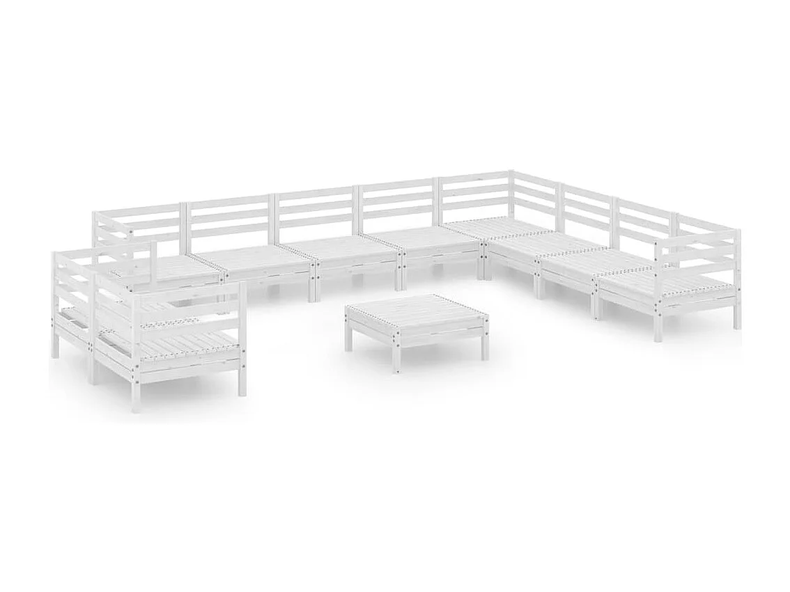 Salon de jardin 11 pc Bois de pin massif Blanc