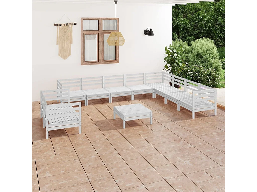 Salon de jardin 11 pc Bois de pin massif Blanc