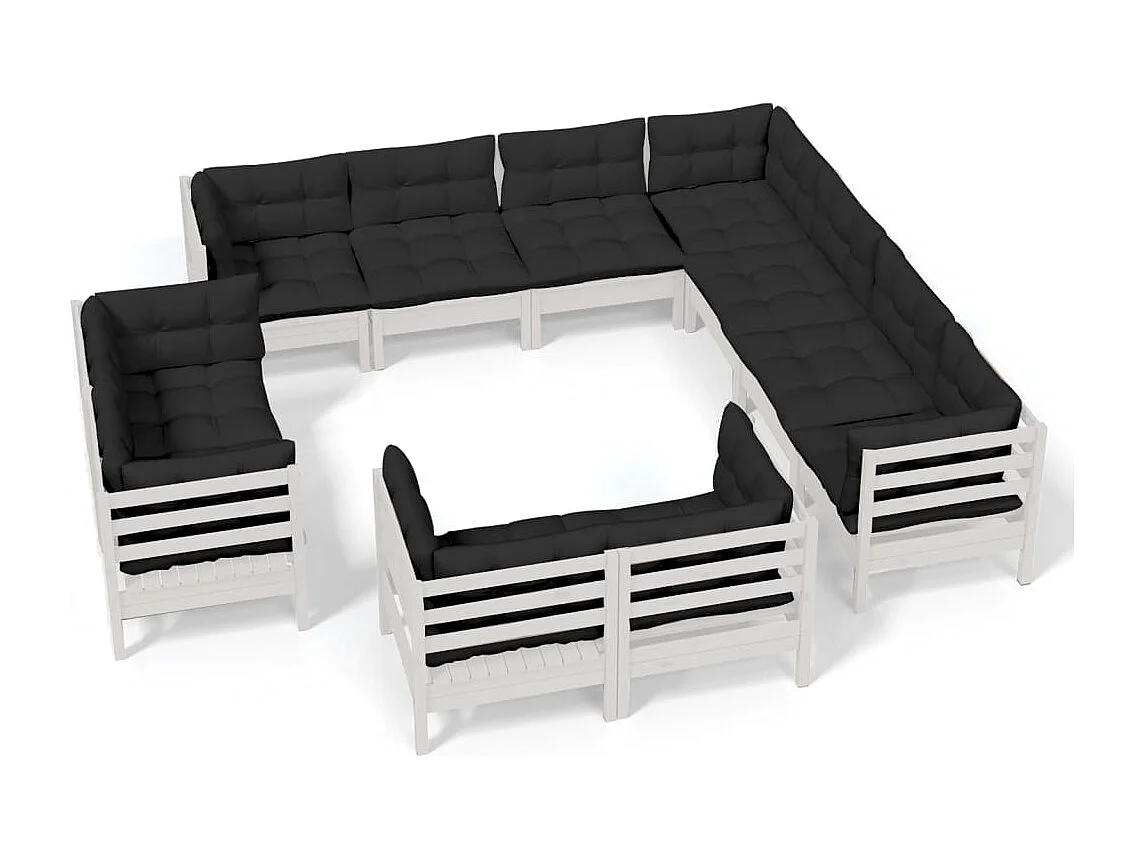 Salon de jardin 11 pc avec coussin Blanc Bois de pin solide 2