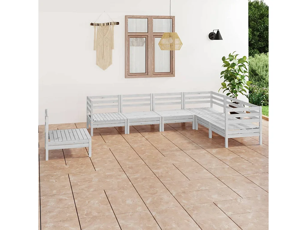 Salon de jardin 7 pc Bois de pin massif Blanc 3