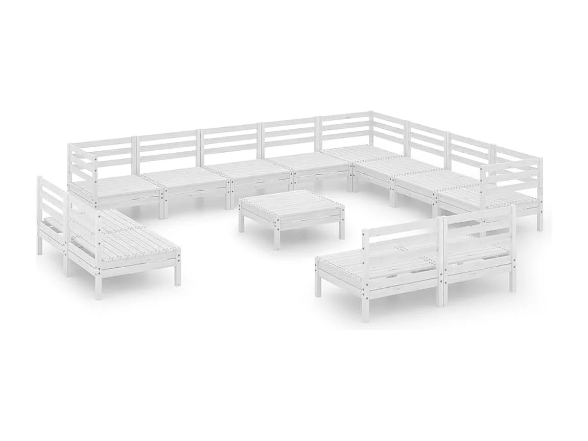 Salon de jardin 13 pc Bois de pin massif Blanc