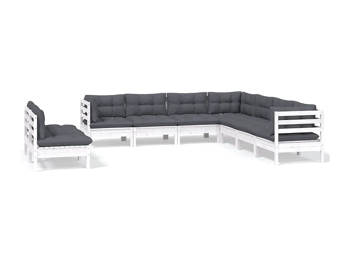 Salon de jardin 9 pc avec coussin Blanc Bois de pin solide 4