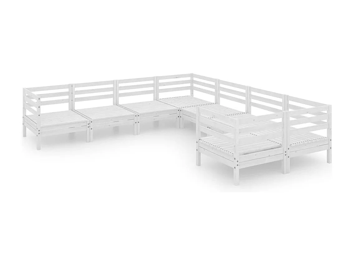 Salon de jardin 8 pc Bois de pin massif Blanc 4