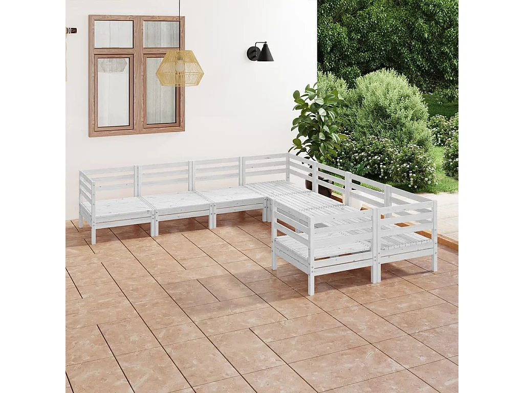 Salon de jardin 8 pc Bois de pin massif Blanc 4