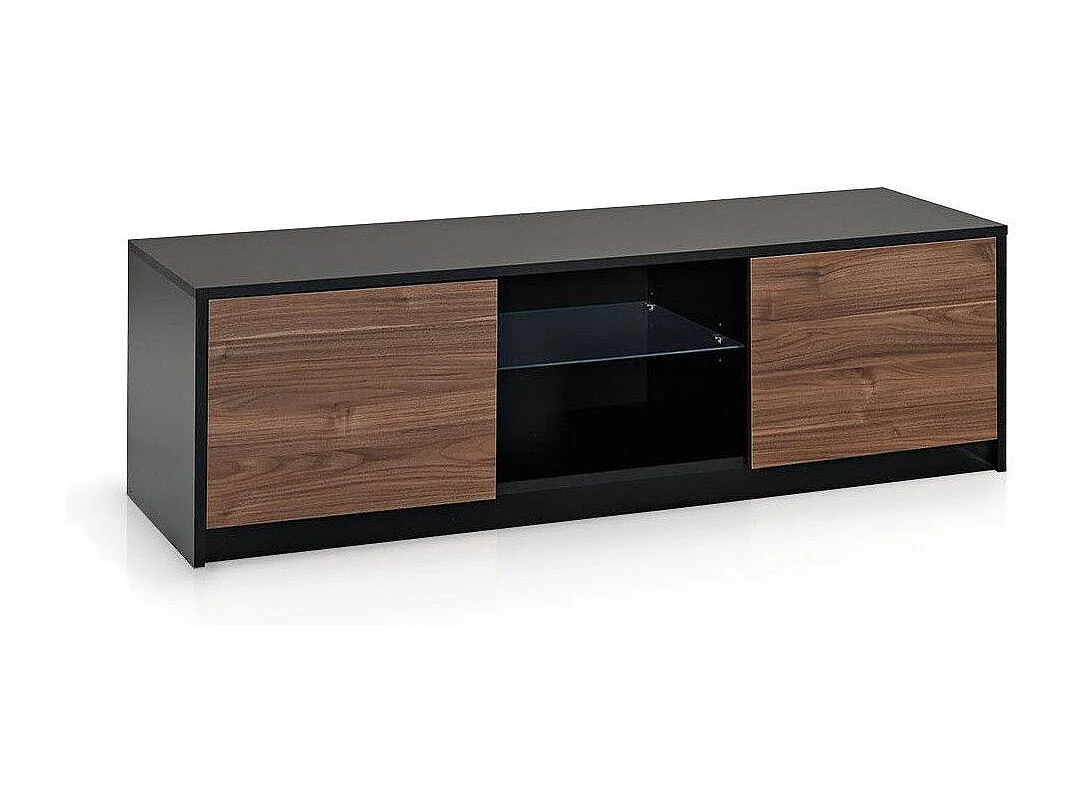 Meuble TV suspendu 2 porte mélaminé noir et noyer foncé Olani L 150cm