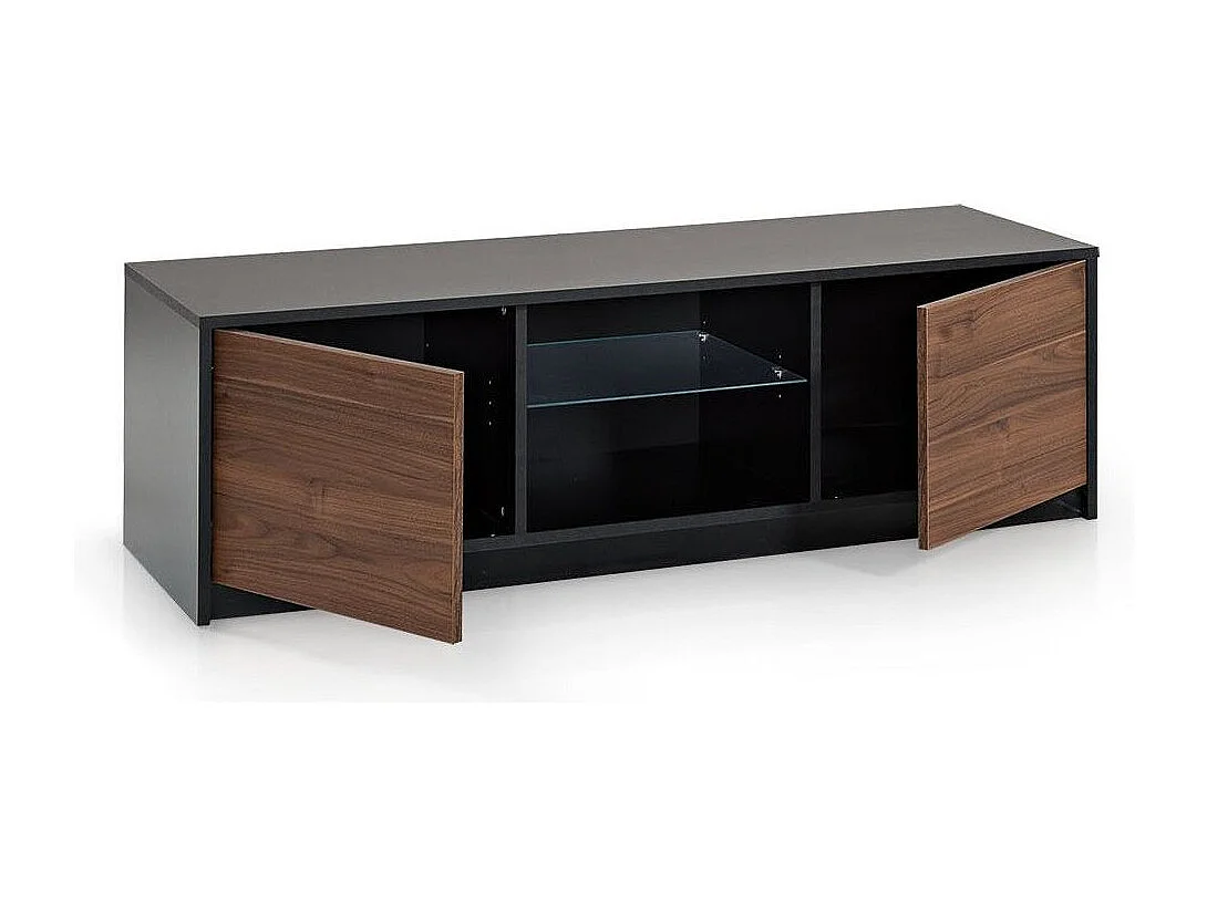 Meuble TV suspendu 2 porte mélaminé noir et noyer foncé Olani L 150cm
