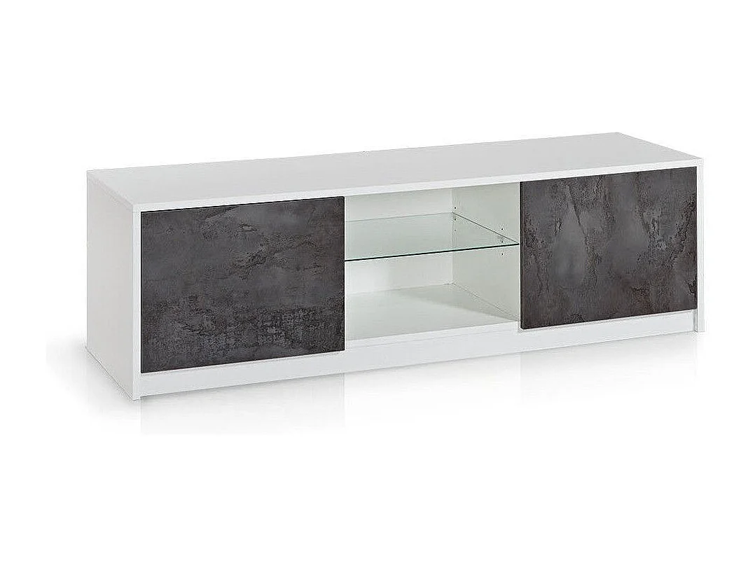 Meuble TV suspendu 2 porte 2 niche mélaminé blanc et gris Soli L 150cm