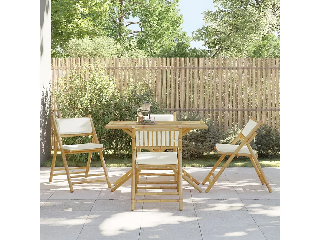 Chaise de bistro pliante lot de 4 et coussin blanc crème