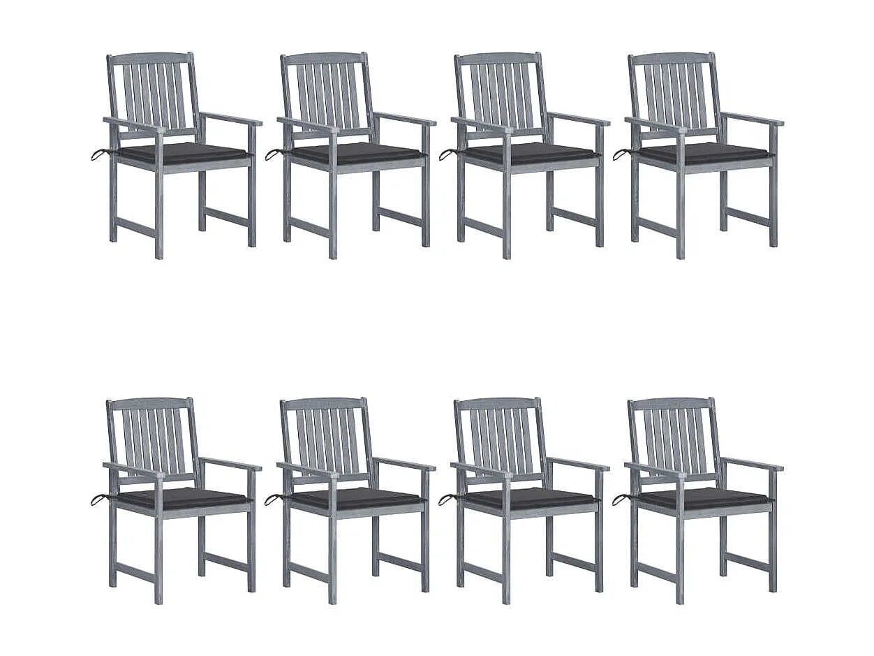 Chaise de jardin avec coussin 8 pc Bois d'acacia solide Gris 2