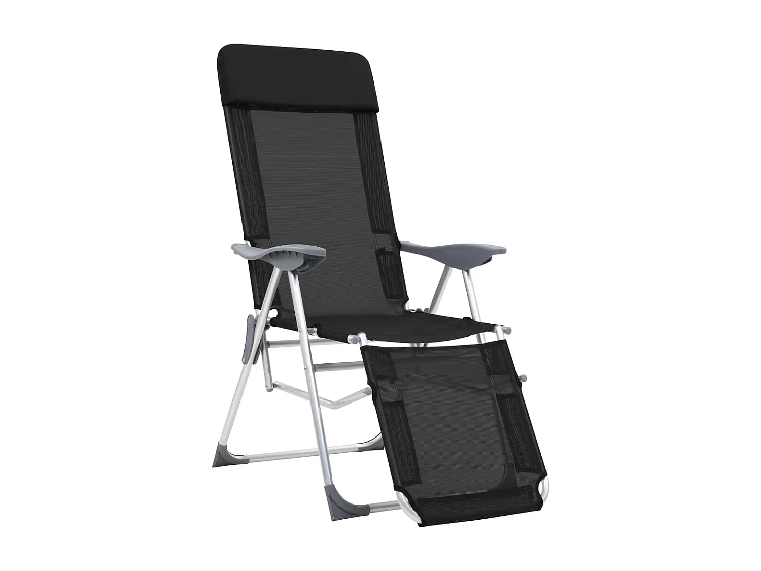 Chaise de camping pliante et repose-pied 2 pc noir textilène
