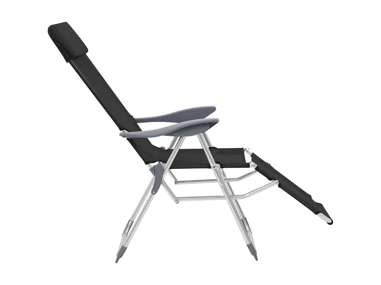 Chaise de camping pliante et repose-pied 2 pc noir textilène